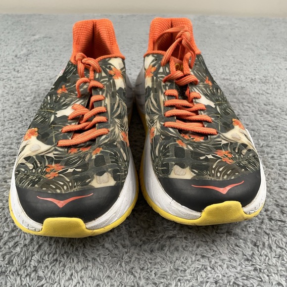 Hoka One One Clayton Shoes Womens 7.5 Orange Floral Running Sneakers Kona 2016 - Picture 4 of 11